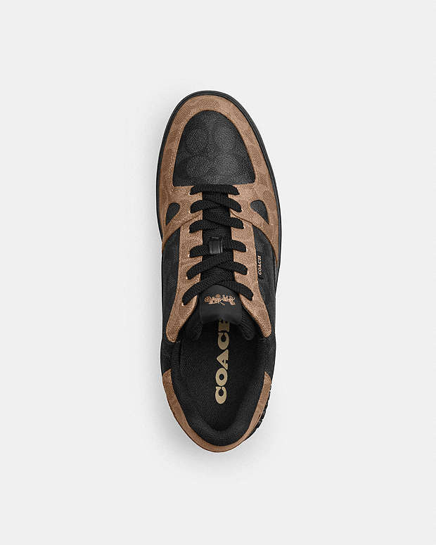 Coach Court Low Top Sneakers – Black/Tan Signature
